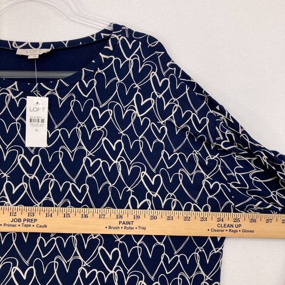 New LOFT size XL Navy White Heart Print Stretch Knit Novelty Long Sleeve Top - Picture 6 of 9